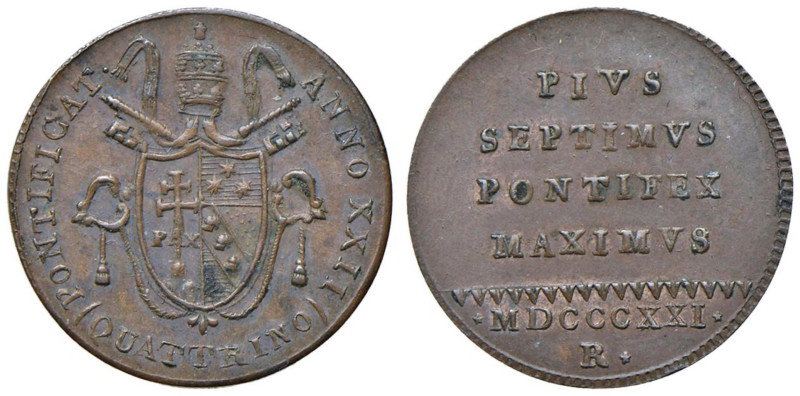 Pio VII (1800-1823) Quattrino 1821 A. XXII - Nomisma 302 CU (g 2,18) Esemplare d...