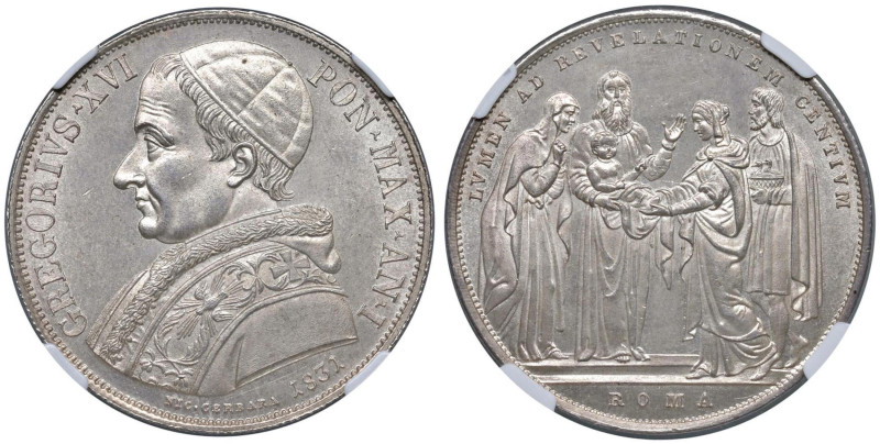 Gregorio XVI (1831-1846) Scudo 1831 A. I - Nomisma 408 AG In slab NGC MS 64 cod....