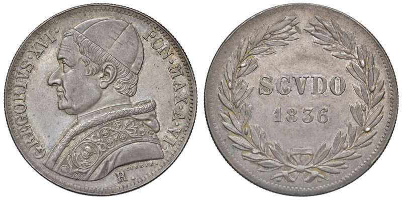 Gregorio XVI (1831-1846) Scudo 1836 A. VI - Nomisma 414 AG (g 26,92) Minimo segn...