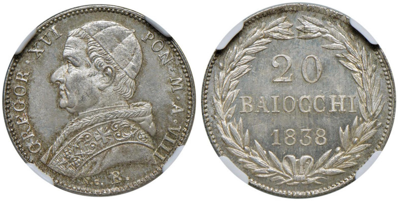 Gregorio XVI (1831-1846) Bologna - 20 Baiocchi 1838 A. VIII - Nomisma 230 AG In ...