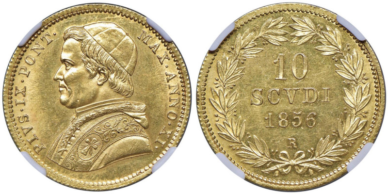 Pio IX (1846-1878) 10 Scudi 1856 A. XI - Nomisma 591 AU RR Tiratura di solid 2.4...