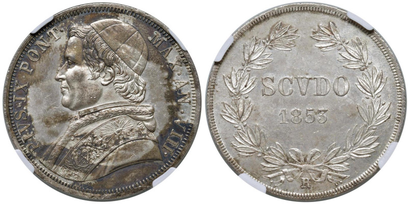 Pio IX (1846-1878) Scudi 1853 A. VIII - Nomisma 651 AG In slab NGC MS 62 6638766...