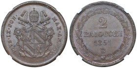 Pio IX (1846-1878) Bologna - 2 Baiocchi 1851 a. V - Nomisma 790 AE R Superbo esemplare, in slab NGC MS 65 BN 6637325-008

MS 65 BN