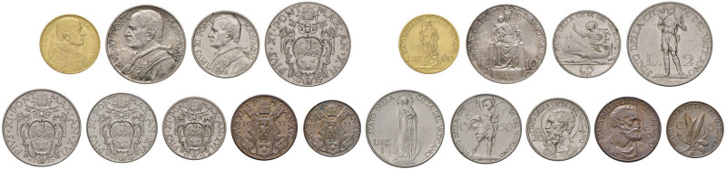 Pio XI (1922-1939) Divisionale 1937 - Nomisma 710 AU, AG, NI, CU R Lotto di nove...