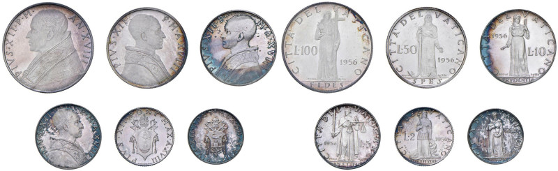 Pio XII (1939-1958) Serie di prova in argento 1956 A. XVIII - AG RRR Lotto di 6 ...