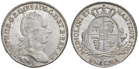 MILANO Giuseppe II (1780-1790) Lira 1790 - MIR 448/8 AG (g 6,24) RR Esemplare eccezionale, dai fondi speculari e perfettamente coniato. Millesimo molt...