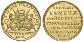 VENEZIA Alvise II Mocenigo (1700-1709) Medaglia in oro da 2 zecchini 1706 - Voltolina III 1346 AU (g 6,72) RRR Medaglia coniata per commemorare l'Alle...