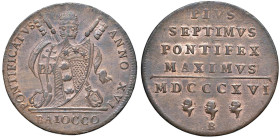 Pio VII (1800-1823) Bologna - Baiocco 1816 An. XVI - Nomisma 283 CU (g 10,82) Lievi debolezze tipiche, ma metallo con riflessi ancora rossi

M.di SP...