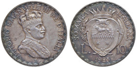 Vittorio Emanuele III Somalia (1909-1925) 10 Lire 1925 Prova di Stampa - Nomisma P82; Luppino PP316 AG RRR Magnifica patina

FDC