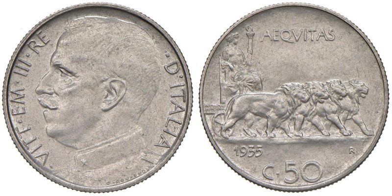 Vittorio Emanuele III (1900-1946) 50 Centesimi 1935 - Nomisma 1252 Ni RRR Milles...