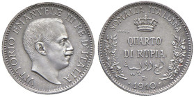 Vittorio Emanuele III (1900-1946) Somalia - Quarto di Rupia 1910 Prova - Luppino PP 307 AG RRR

FDC