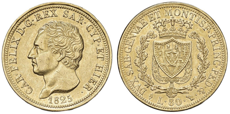 Carlo Felice (1821-1831) 80 Lire 1825 T - Nomisma 524 AU

BB