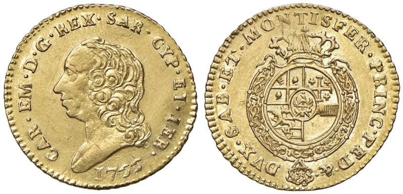 Carlo Emanuele III (1755-1773) Nuova monetazione - Mezza doppia 1755 - Nomisma 1...