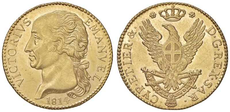 Vittorio Emanuele I (1802-1821) Doppia 1814 - Nomisma 498 AU (g 9,13) RRR Bellis...