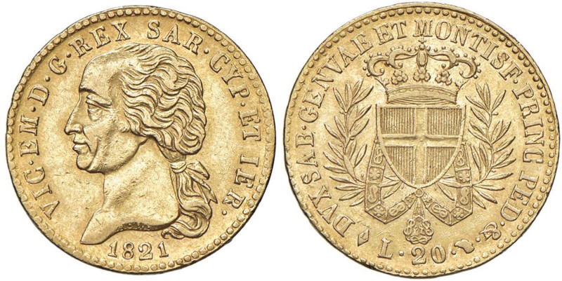 Vittorio Emanuele I (1814-1821) 20 Lire 1821 - Nomisma 514 AU RRR Variante con P...