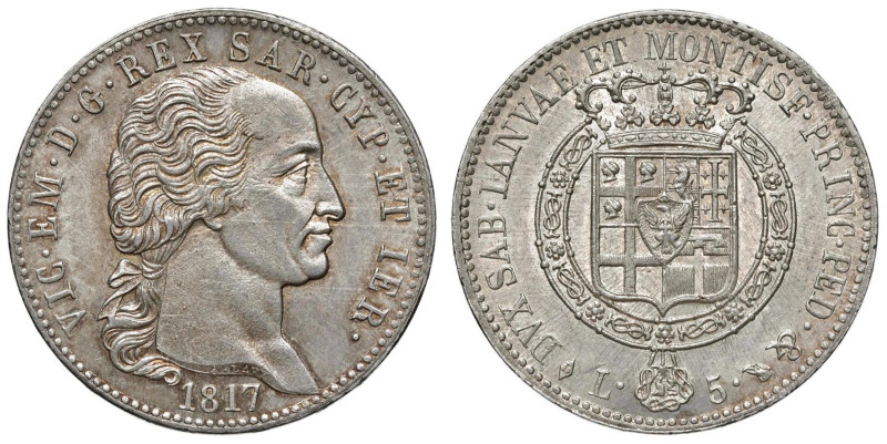 Vittorio Emanuele I (1802-1821) 5 Lire 1817 - Nomisma 516 AG R Ottimo esemplare...