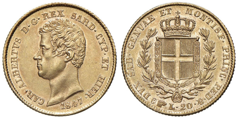 Carlo Alberto (1831-1849) 20 Lire 1847 T - Nomisma 662 AU Esemplare di conservaz...