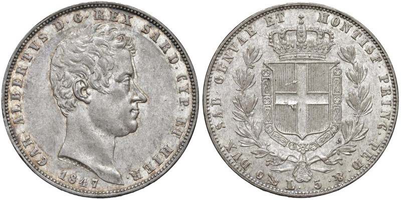Carlo Alberto (1831-1849) 5 Lire 1847 G - Nomisma 700 AG Bellissimo esemplare
...