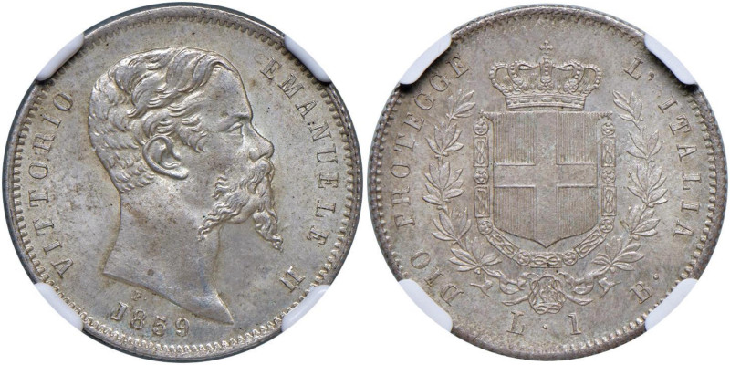Vittorio Emanuele II re eletto (1859-1861) Lira 1859 B - Nomsima 829 AG R In sla...