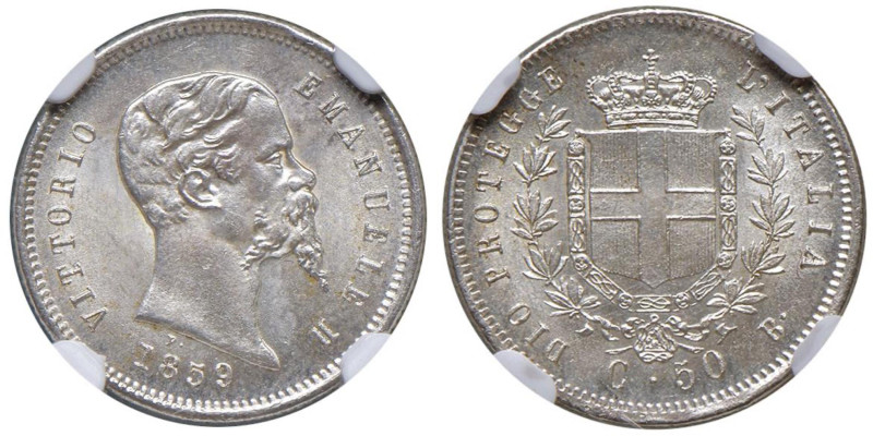 Vittorio Emanuele II re eletto (1859-1861) 50 Centesimi 1859 B - Nomisma 834 AG ...