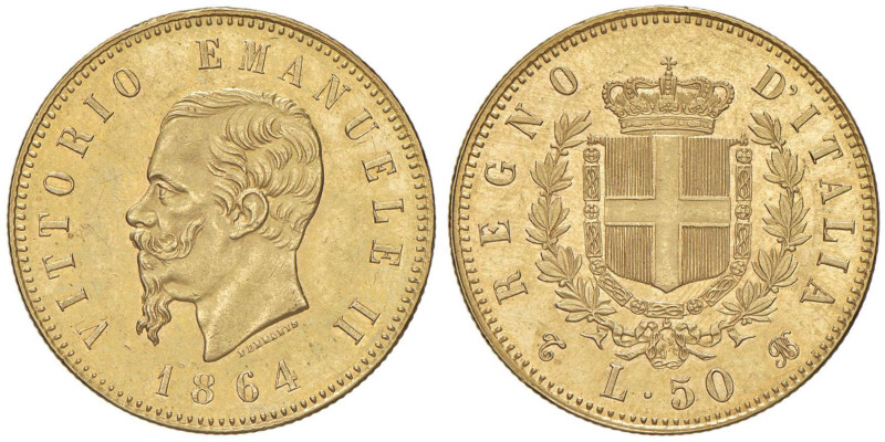 Vittorio Emanuele II (1861-1878) 50 Lire 1864 T - Nomisma 846 AU RRRR Tiratura d...