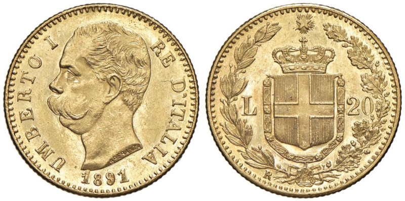 Umberto I (1878-1900) 20 Lire 1891 - Nomisma 989 AU Primo 1 ribattuto su 1

qF...