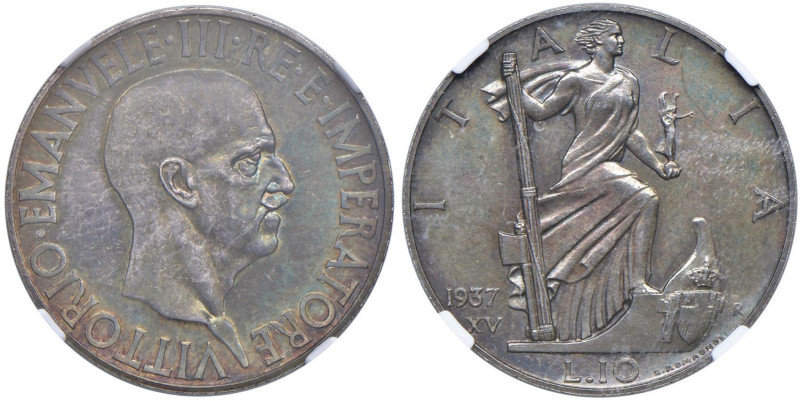 Vittorio Emanuele III (1900-1946) 10 Lire 1937 XV - Nomisma 1122 AG RRR Tiratura...