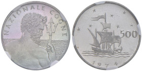 REPUBBLICA ITALIANA (1946-) Progetto 500 lire 1974 - PP-551 Ac RRRR Ex asta Nomisma 62 del 2020, lotto 1711, realizzo 2600 euro + diritti. TOP POP, mi...