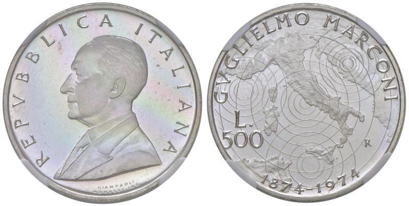 REPUBBLICA ITALIANA (1946-) 500 Lire 1974 Marconi con la scritta sul bordo REPUB...