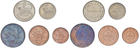 AFIS - Somalo, 50, 10, 5 e un Centesimo di Somalo Prova - Gig. P1-P5 MI, CU RRR Lotto di cinque monete in astuccio dedicato anonimo. Serie di crescent...
