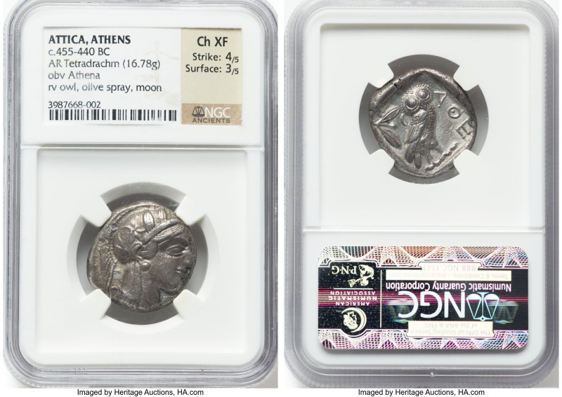 ATTICA. Athens. Ca. 455-440 BC. AR tetradrachm (24mm, 16.78 gm, 5h). NGC Choice ...