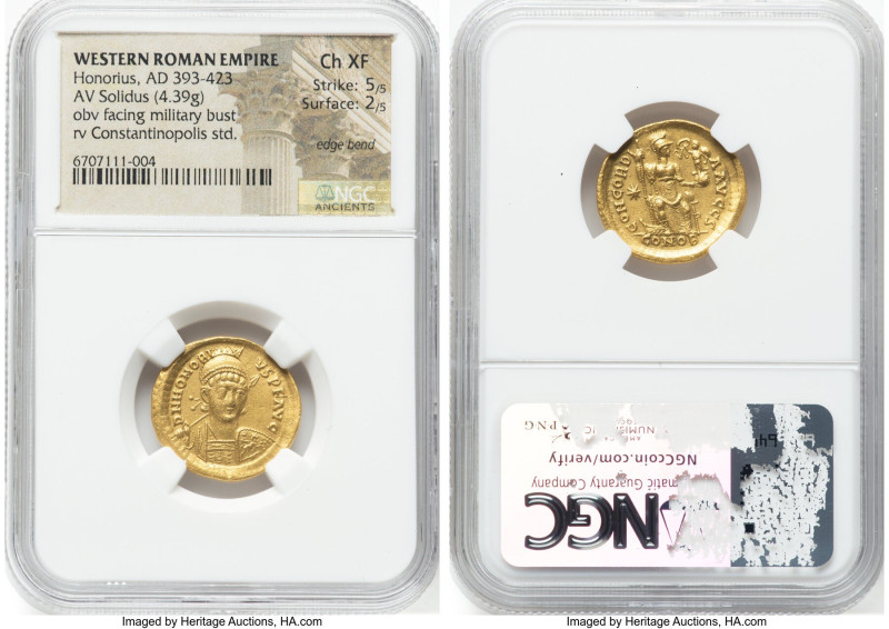 Honorius, Western Roman Empire (AD 393-423). AV solidus (21mm, 4.39 gm, 5h). NGC...