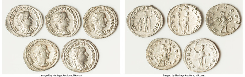 ANCIENT LOTS. Roman Imperial. Gordian III (AD 238-244). Lot of five (5) AR anton...