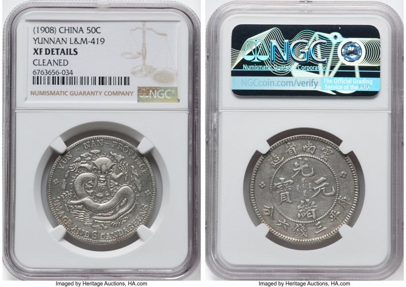 Yunnan. Kuang-hsü 50 Cents ND (1908) XF Details (Cleaned) NGC, Kunming mint, KM-...