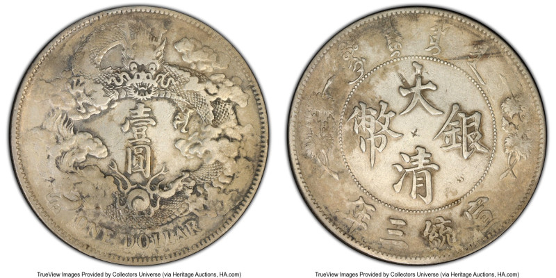 Hsüan-t'ung Dollar Year 3 (1911) VF Details (Chop Mark) PCGS, Tientsin mint, KM-...