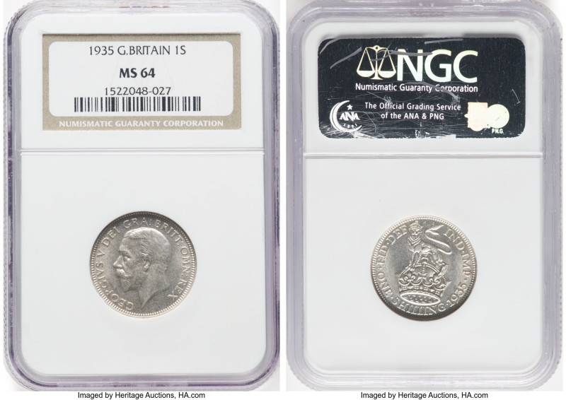 George V Pair of Certified Shilling 1935 NGC, 1) Shilling - MS64 2) Shilling - M...