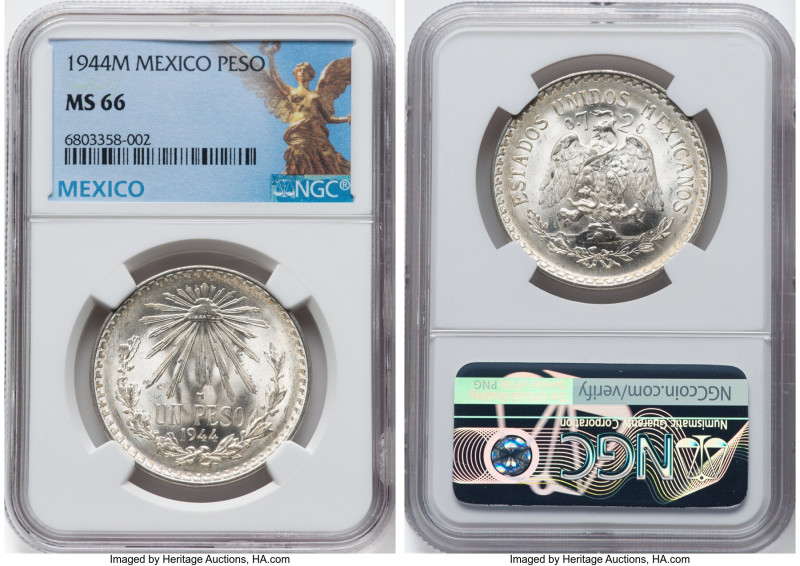 Estados Unidos Pair of Certified Pesos 1944-M MS66 NGC, Mexico City mint, KM455....