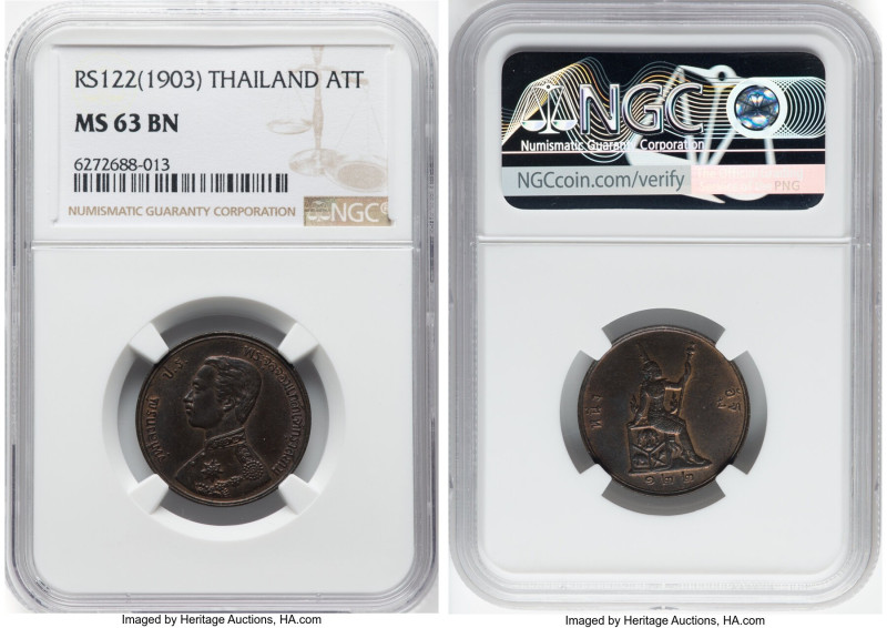 Rama V Att RS 122 (1903) MS63 Brown NGC, Birmingham mint, KM-Y22. Medal alignmen...