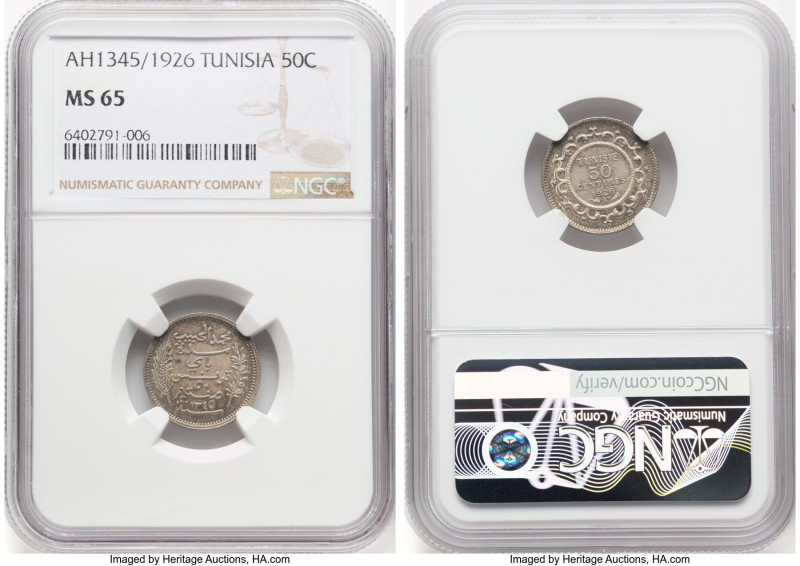 French Protectorate. Muhammad al-Habib Bey 50 Centimes AH 1345 (1926)-A MS65 NGC...