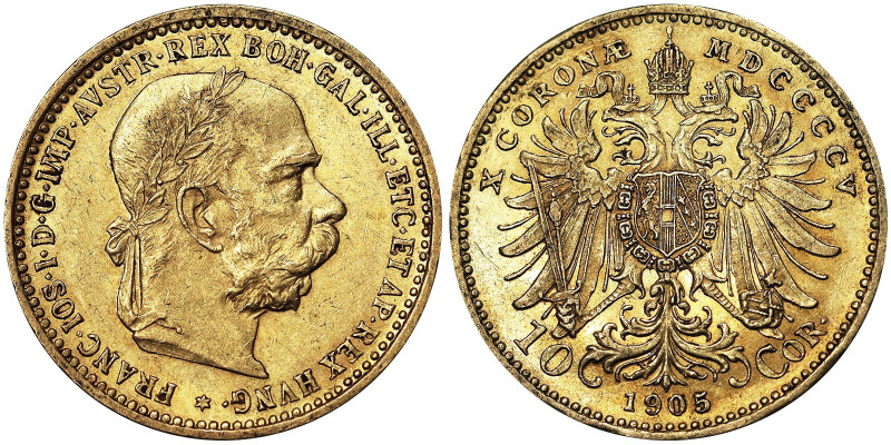 Austro-Hungarian Empire, Franz Joseph I (1848-1916), 10 Corona, 1905, Vienna, Au...