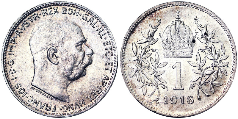 Austro-Hungarian Empire, Franz Joseph I (1848-1916), 1 Corona, 1916, Vienna, Ag....