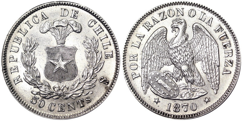 Republic (1817-date), 50 Centavos, 1870, Ag. 12,47 g , KM 139, A.XF