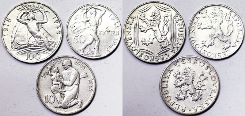 Czechoslovakia Period (1945-1960) Lot 3 pcs.: 100 Korun 1948. 50 Korun 1948. 10 ...