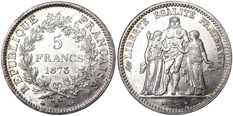 , Third Republic (1870-1940), 5 Francs, 1873, A Paris, Ag. 25,00 g , KM 820.1, A...