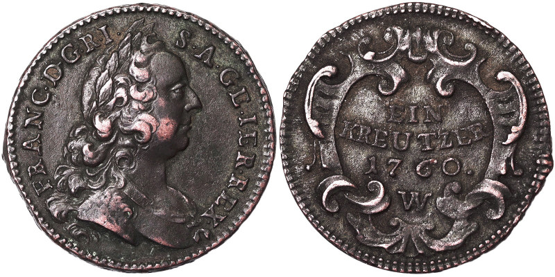 Augsburg, Franz I (1745-1765), 1 Kreuzer, 1760, W Vienna, Ae. 11,26 g NC, Herine...