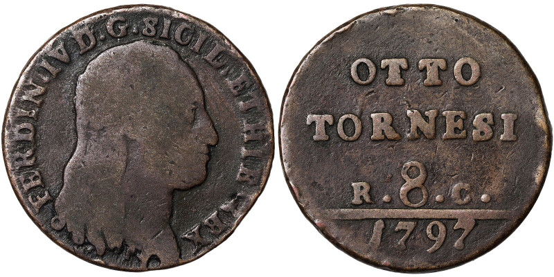 Naples, Ferdinando IV of Borbone 1st Period (1759-1799), 8 Tornesi, 1797, Naples...