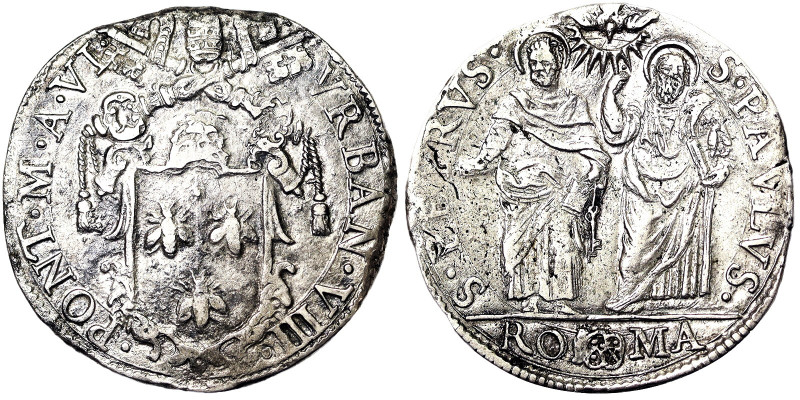 Rome (Papal State), Urbano VIII (1623-1644), Testone, 1623, Rome, Year VI. Ag. 9...