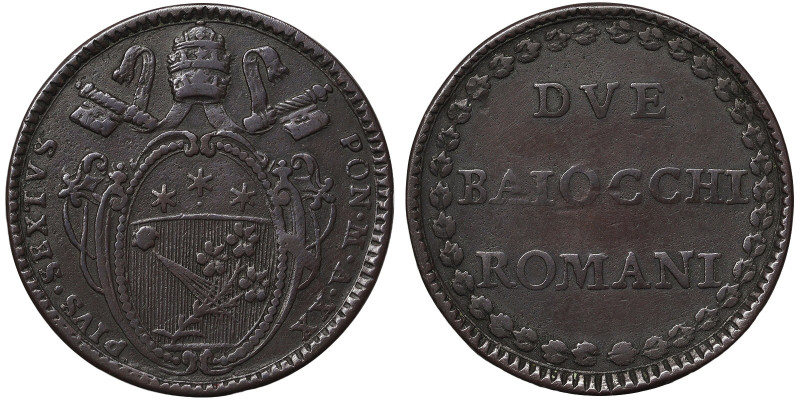 Rome (Papal State), Pio VI (1775-1799), 2 Baiocchi, 1794, Rome, Year XX. Cu. 18,...