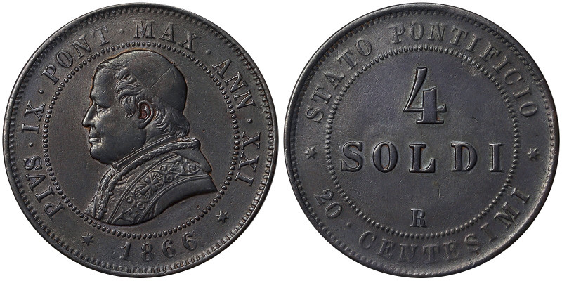 Rome (Papal State), Pio IX (1866-1870), 4 Soldi, 1866, Rome, Year XXI. Cu. 20,00...