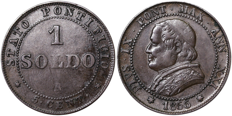 Rome (Papal State), Pio IX (1866-1870), 1 Soldo, 1866, Rome, Year XXI. Cu. 5,00 ...